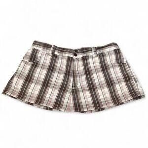 brown and pink plaid mini skirt